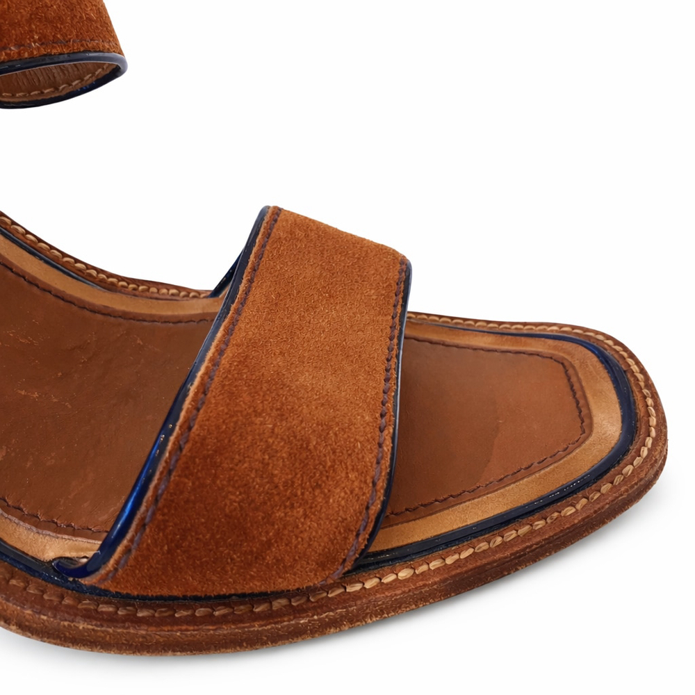 Authentic Prada Brown Leather Suede Sandals Size 41/US 11 Heeled Designer Shoes - Picture 4 of 8